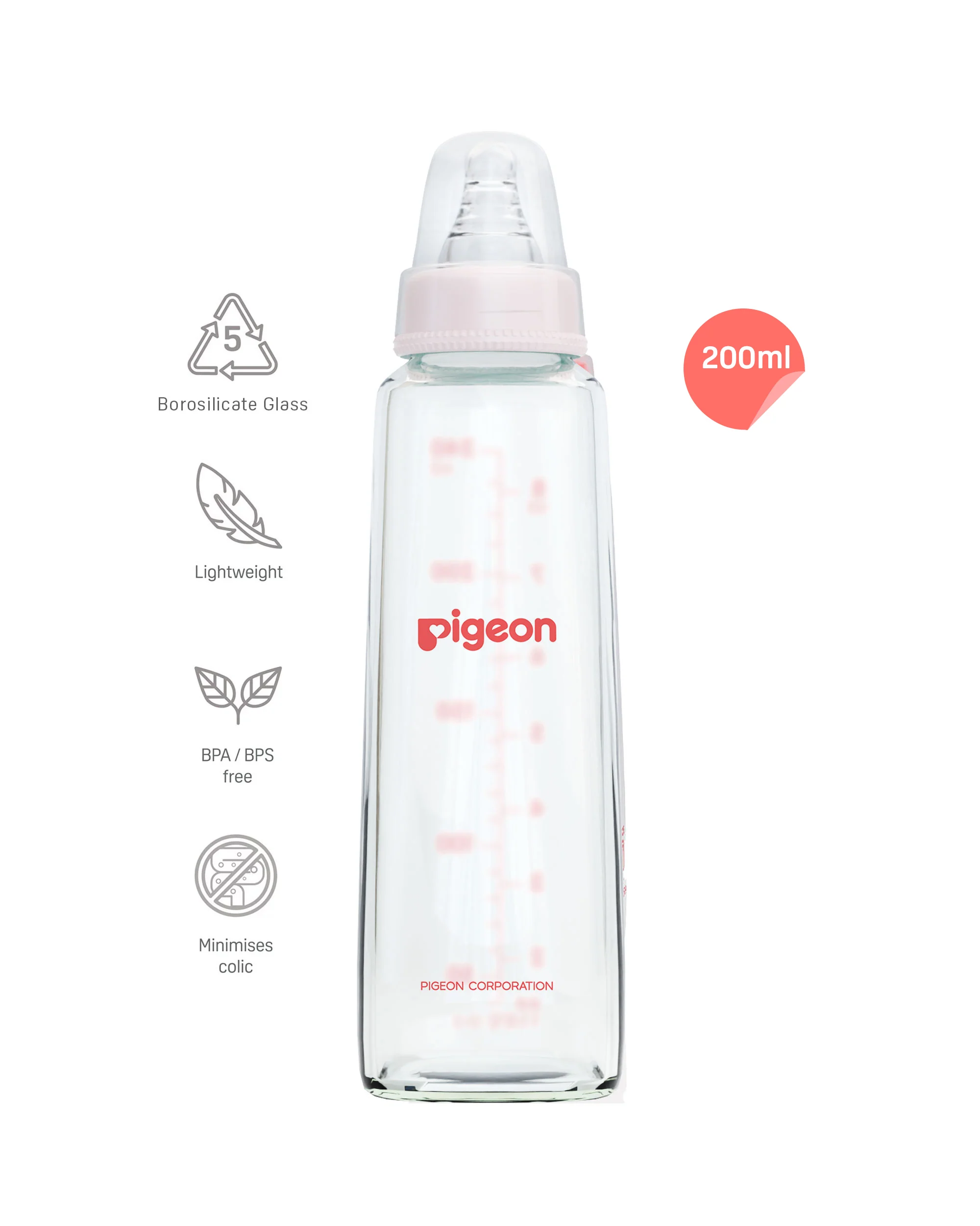 Glass Feeding Bottle 200ml with Add Nipple M - Image 3