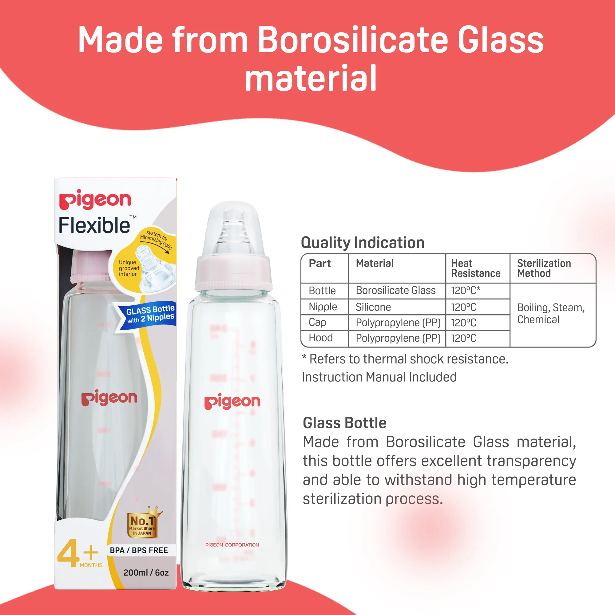 Glass Feeding Bottle 200ml with Add Nipple M - Image 6