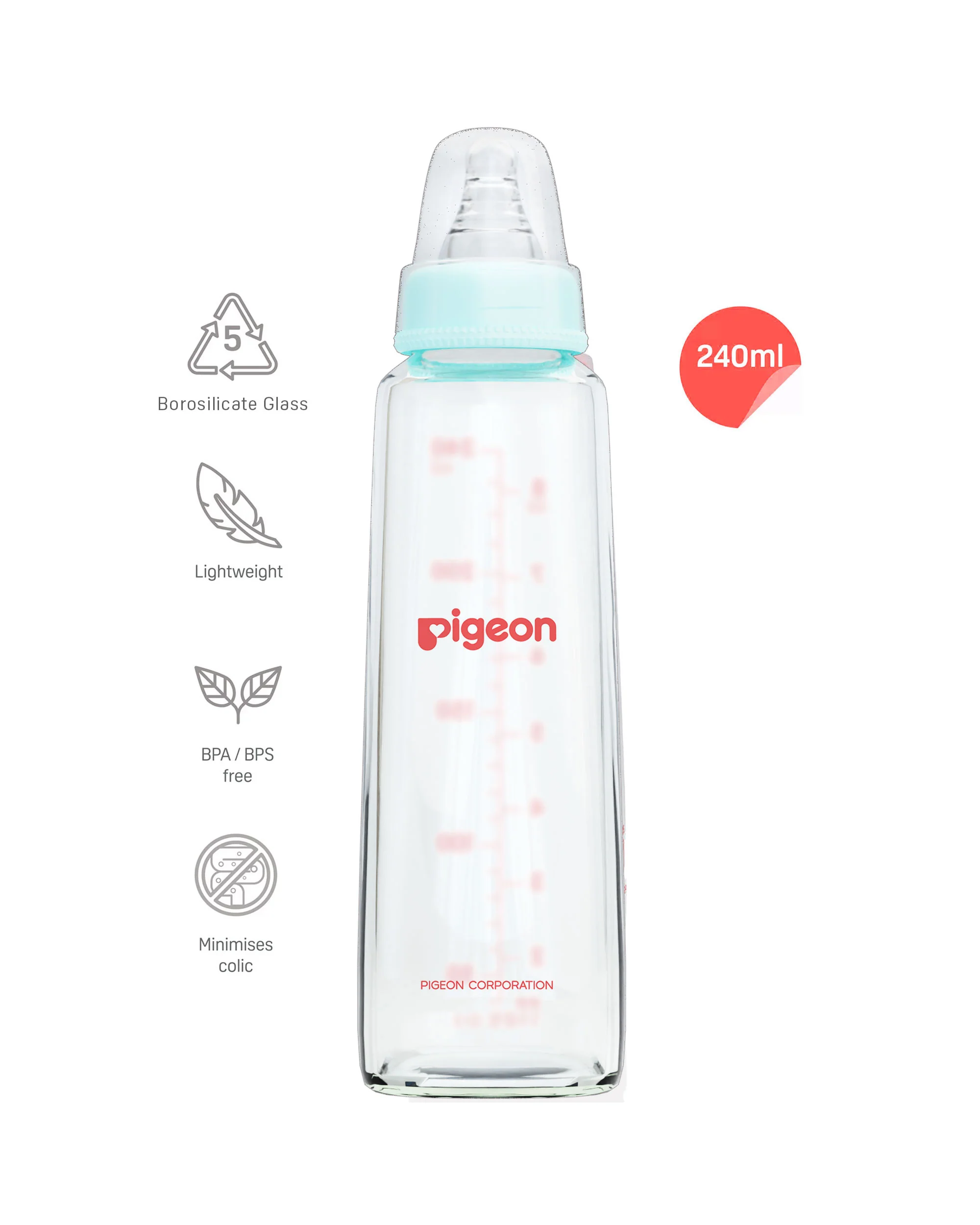 Glass Feeding Bottle 240ml with Add Nipple L - Image 3