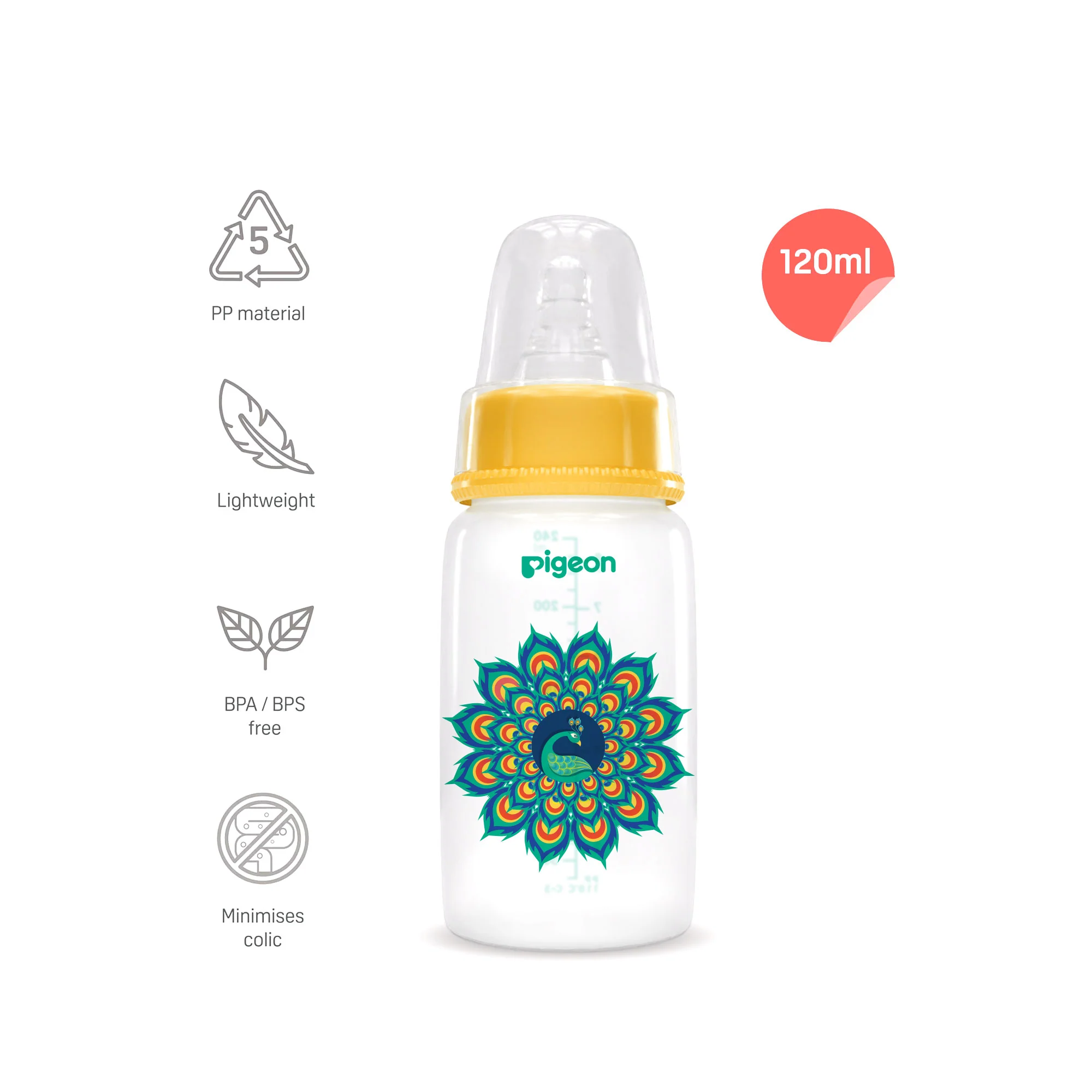Peristaltic Nursing Bottle RPP 120ML (Yellow) Peacock S Size - Image 3