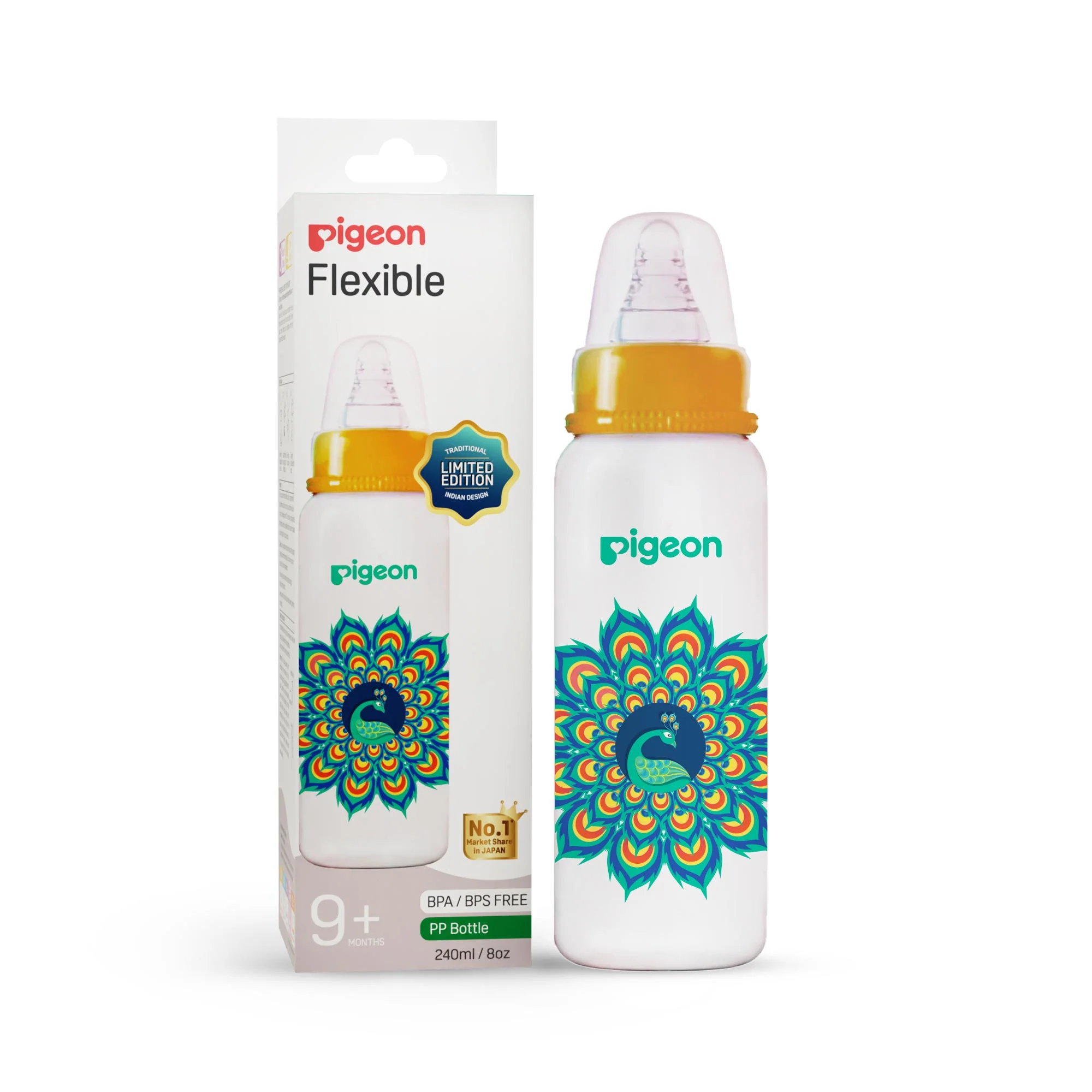 Peristaltic Nursing Bottle RPPD 240ML (Yellow) Peacock L SIZE