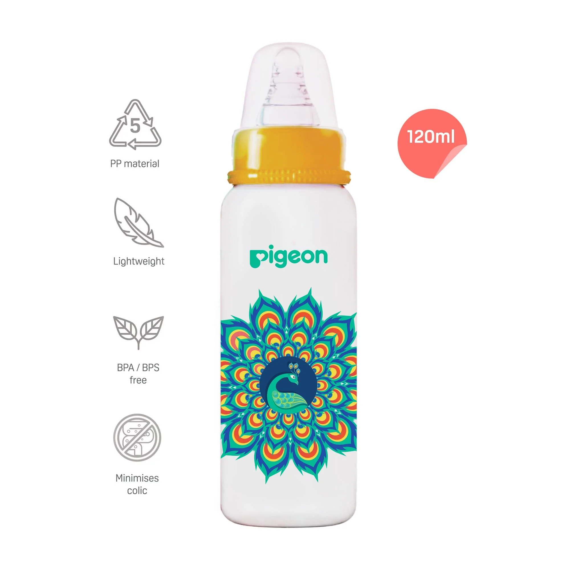 Peristaltic Nursing Bottle RPPD 240ML (Yellow) Peacock L SIZE - Image 3