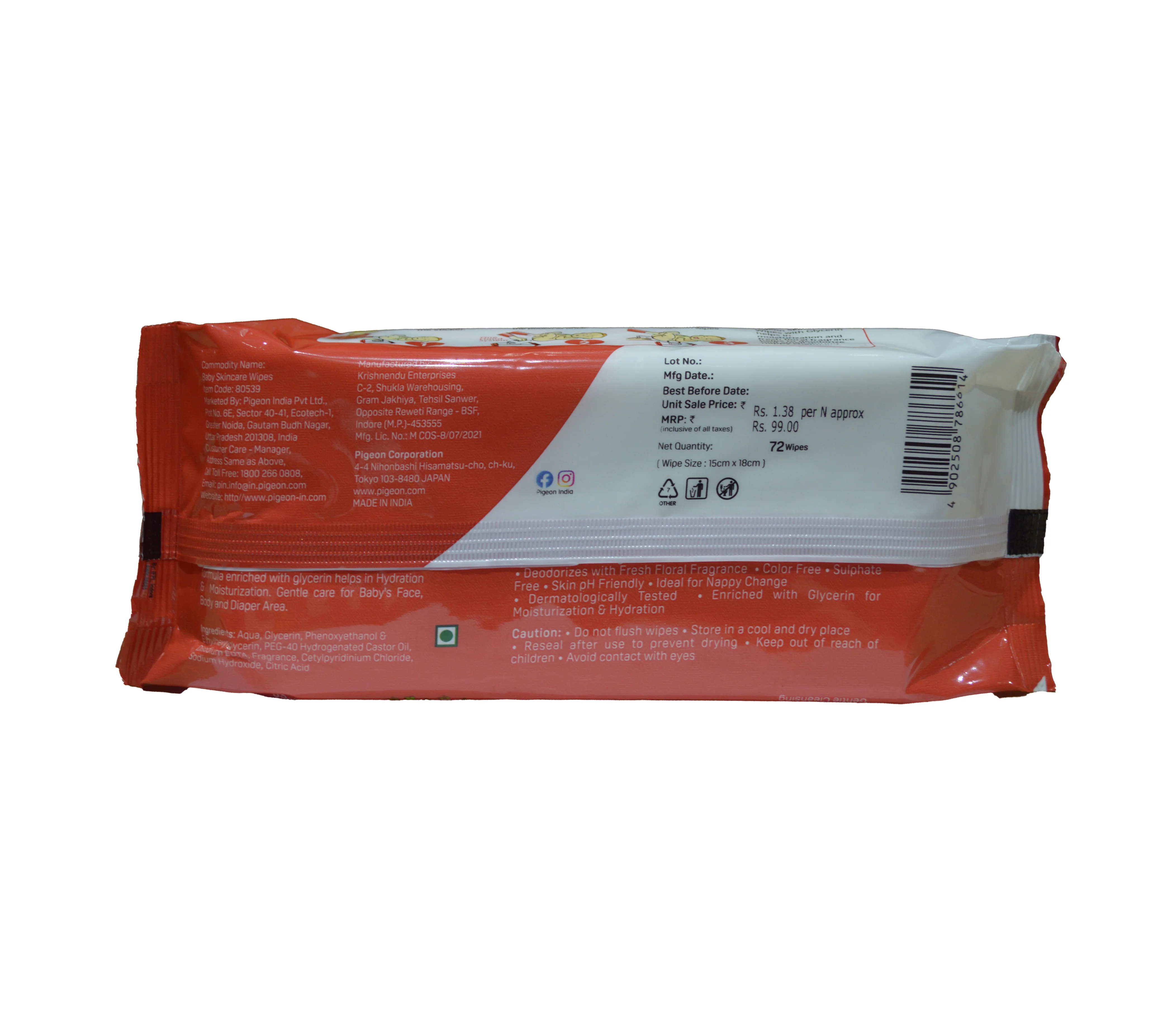 Pigeon Baby Skincare Wipes 72 Sheets-Lilial Free - Image 7
