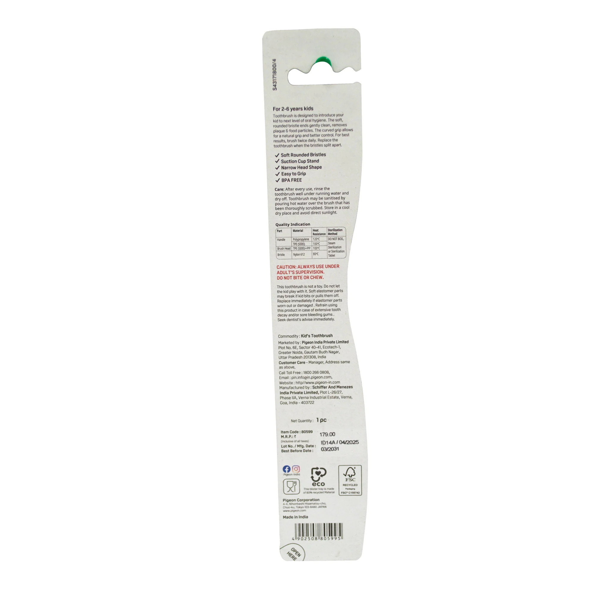 Pigeon Kids Toothbrush Blue 2-6 Years - Image 9
