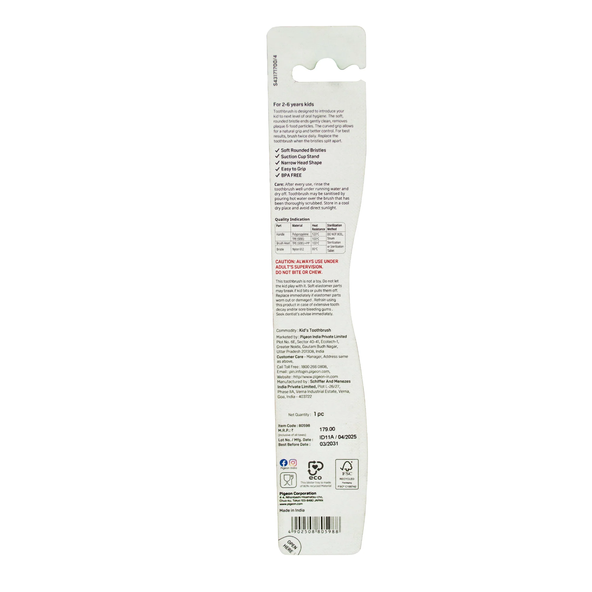 Pigeon Kids Toothbrush Pink 2-6 Years - Image 4