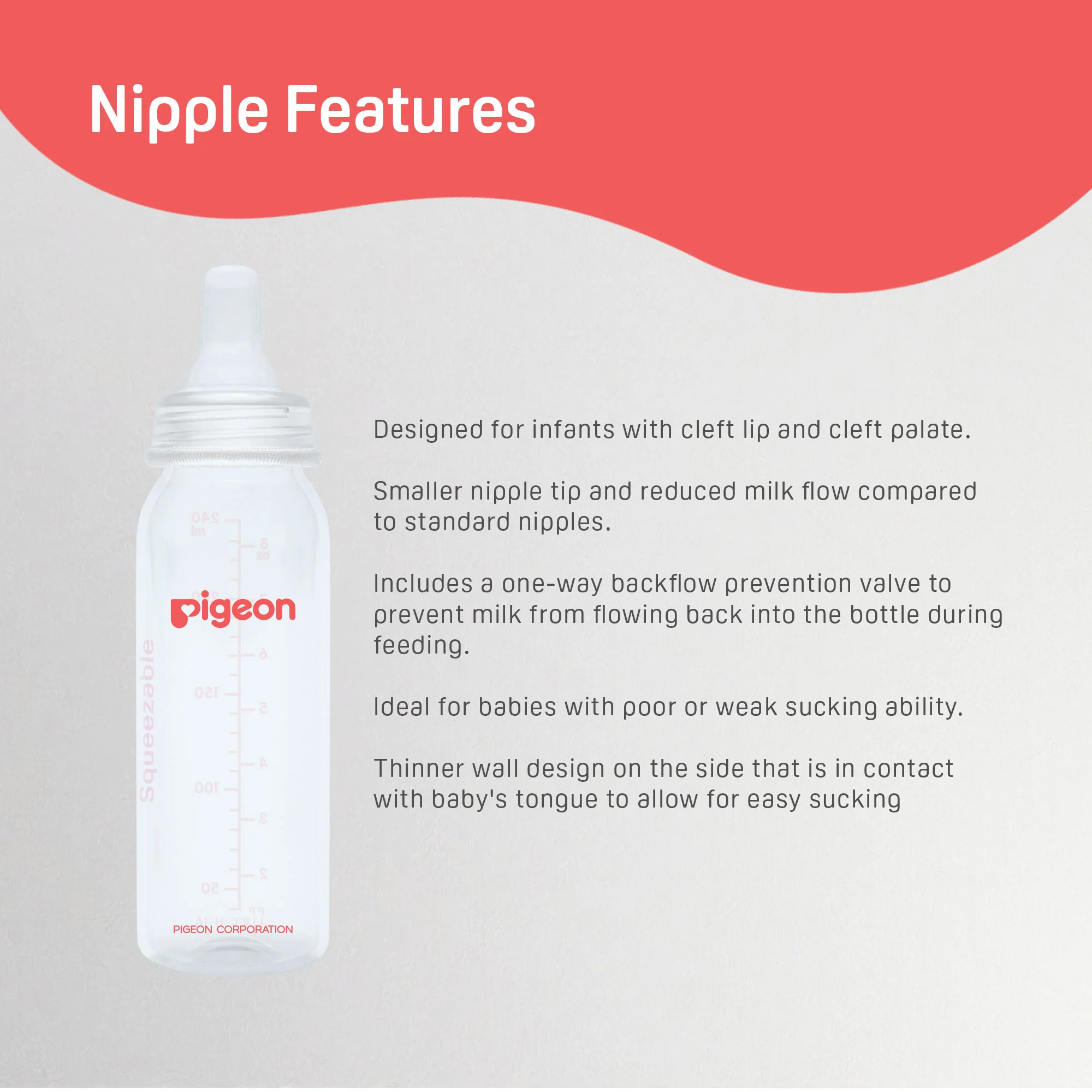 Pigeon Slim Neck cleft palate bottle (cleft palate nipple) Small - Image 6