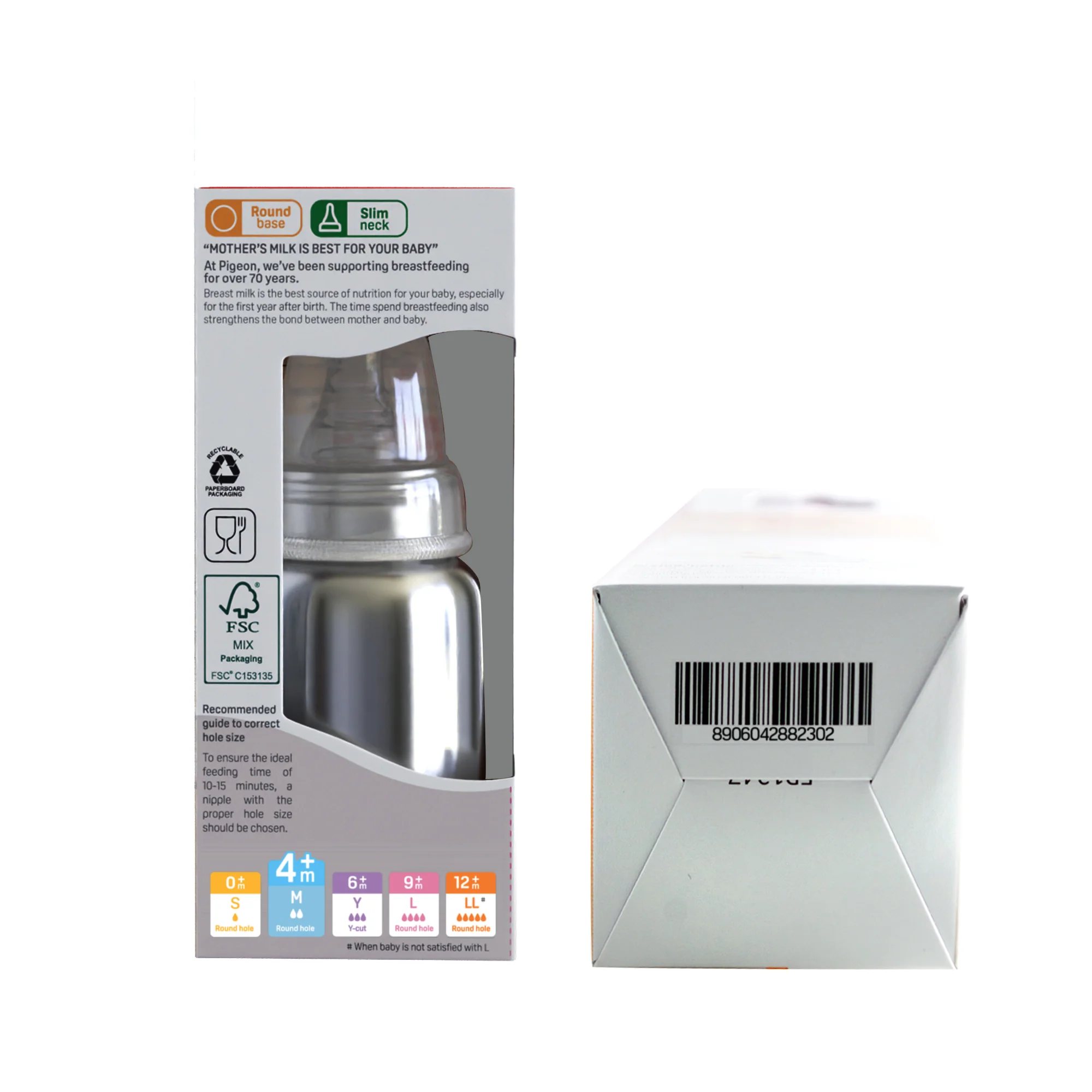 Pigeon Slim Neck steel bottle 140ml M size with plastic hood & cap (natural) - Image 10