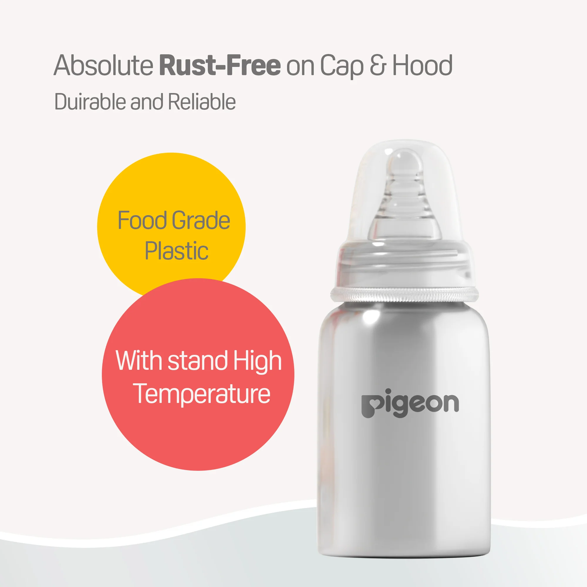 Pigeon Slim Neck steel bottle 140ml M size with plastic hood & cap (natural) - Image 5