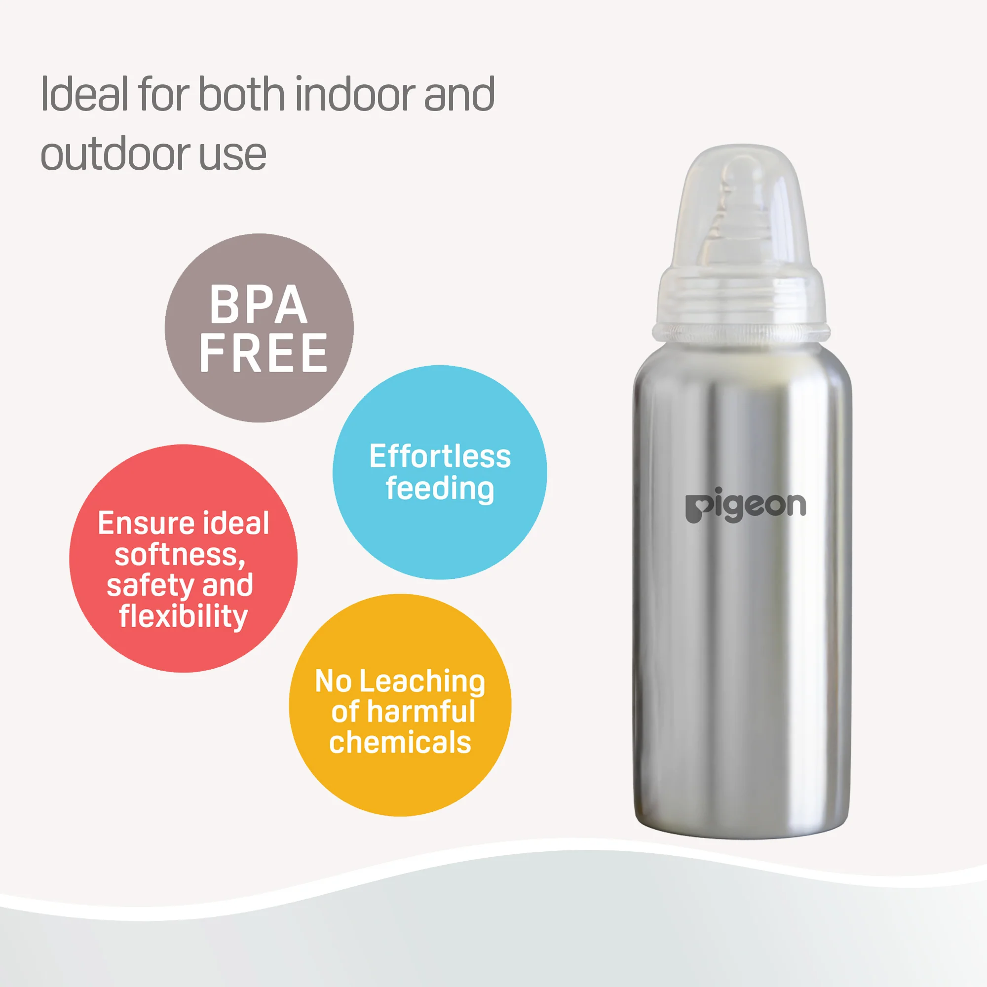 Pigeon Slim Neck Steel bottle 240ml L size with plastic hood & cap (natural) - Image 4