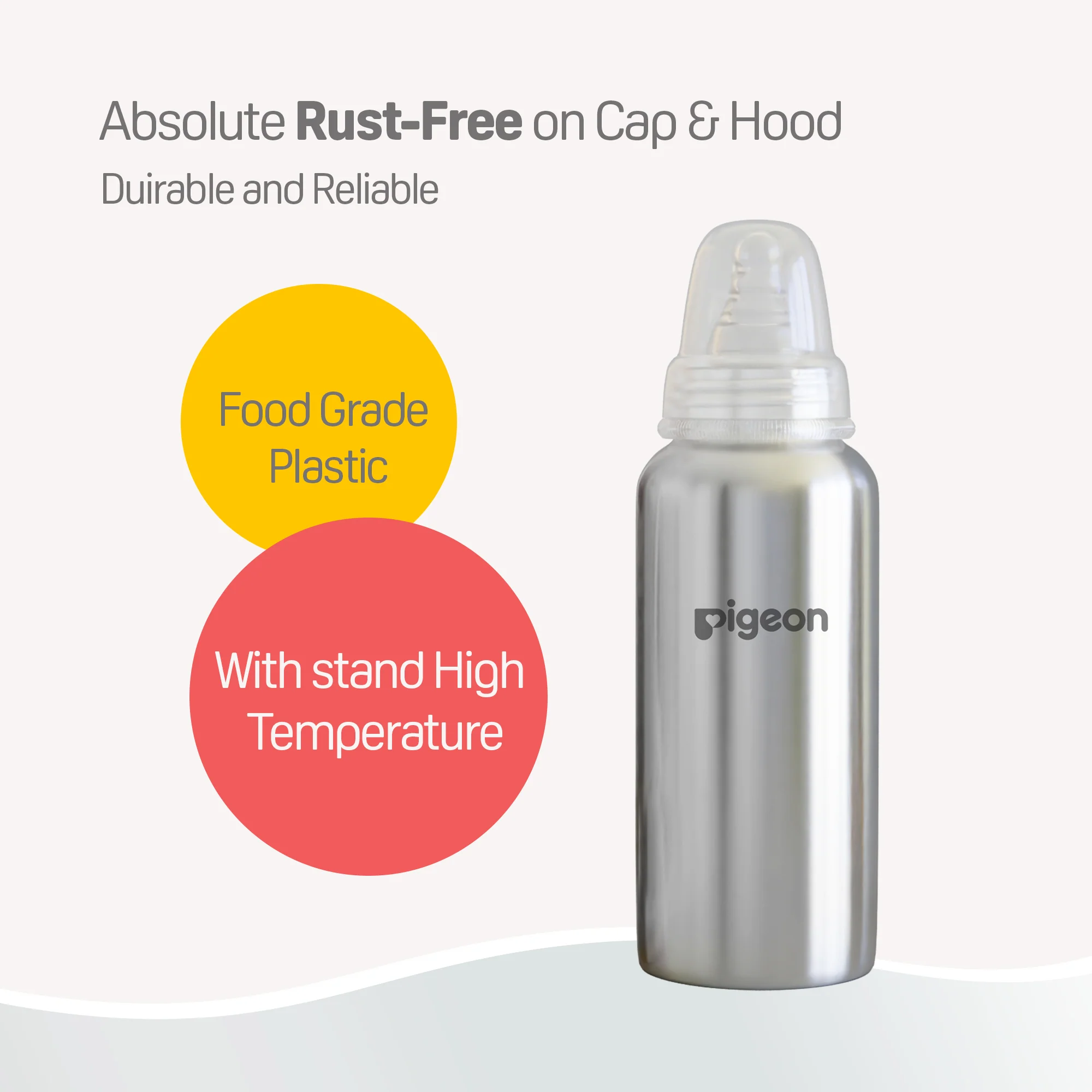 Pigeon Slim Neck Steel bottle 240ml L size with plastic hood & cap (natural) - Image 5
