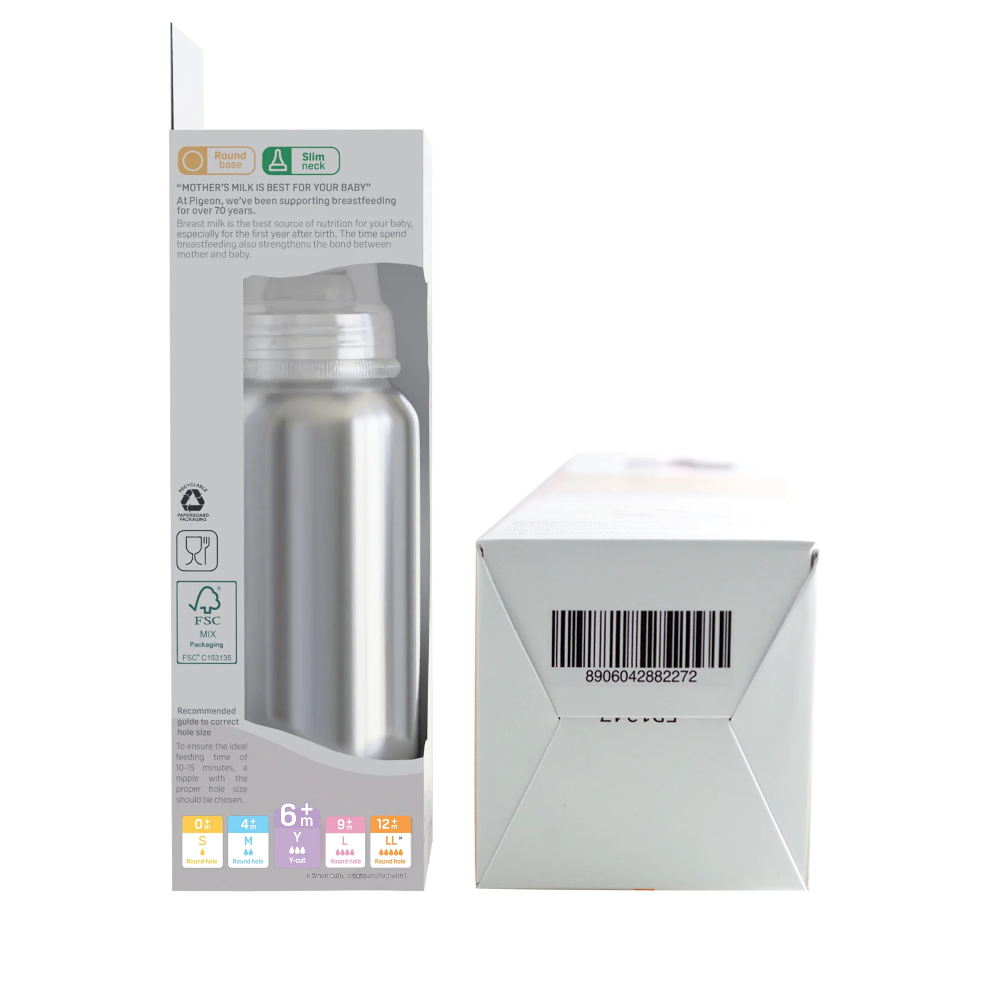 Pigeon Slim Neck steel bottle 240ml Y size with plastic hood & cap (natural) - Image 9