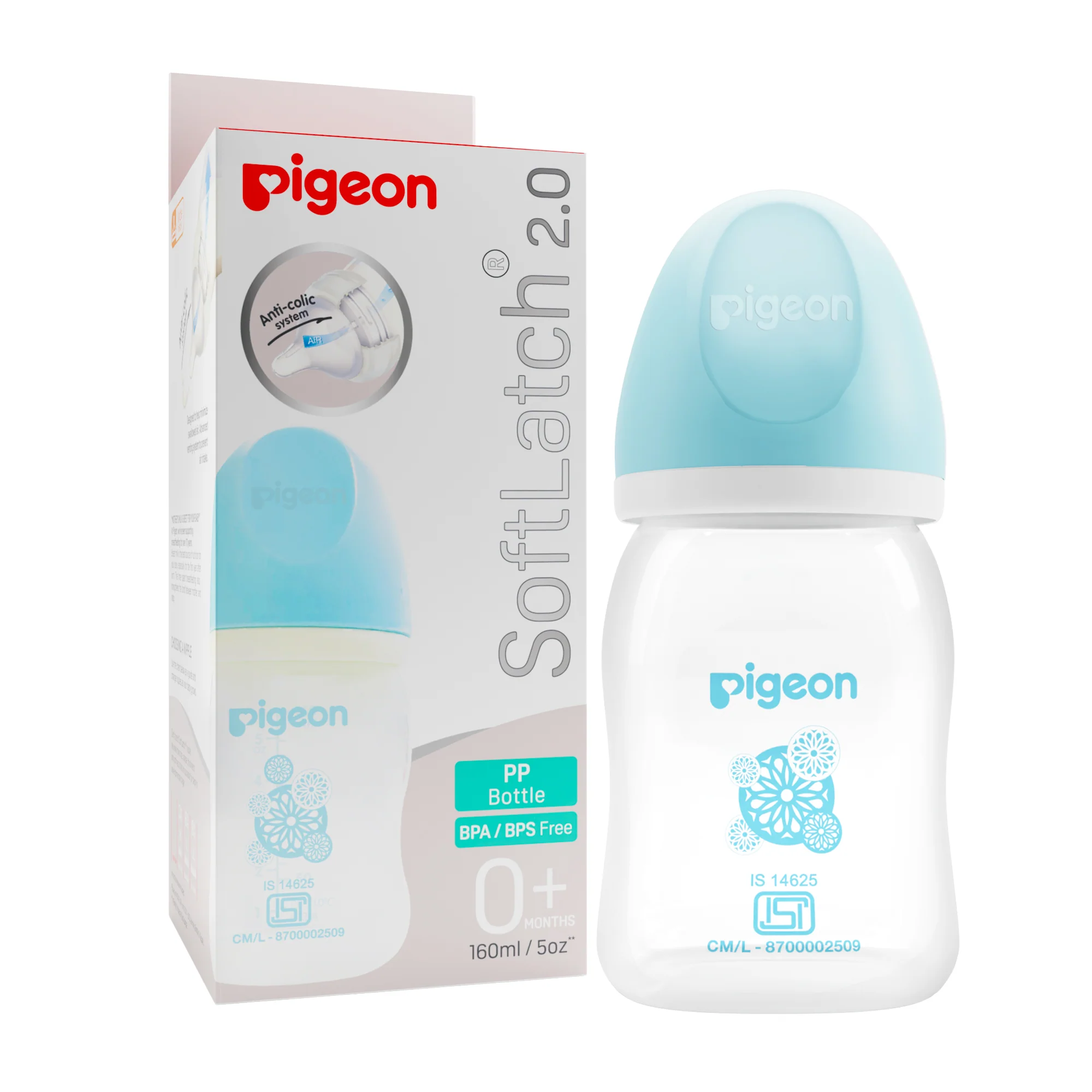 Pigeon Softlatch 2.0 nursing bottle 160ml blue