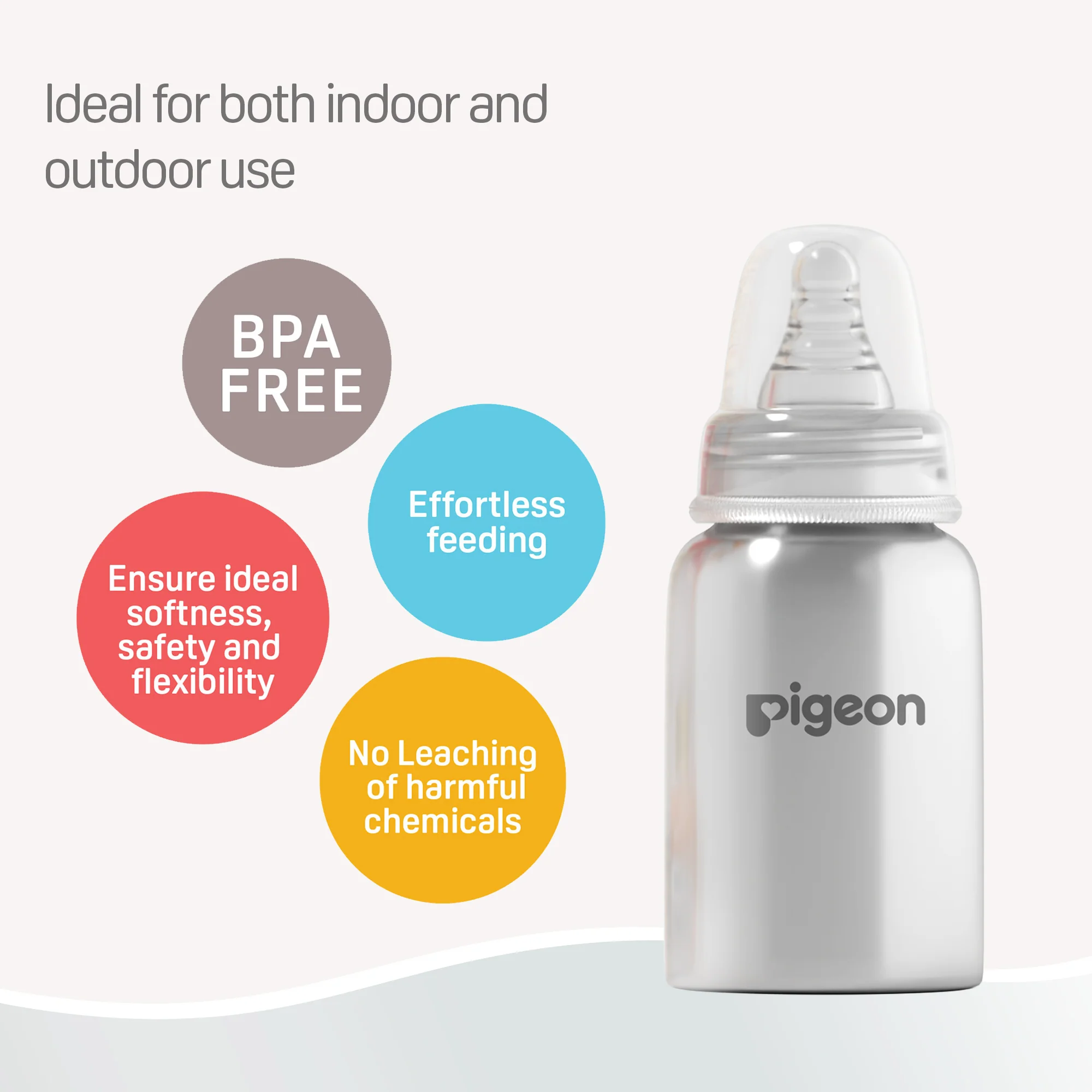 Pigeon steel bottle 140ml S size with plastic hood & cap (natural) - Image 4