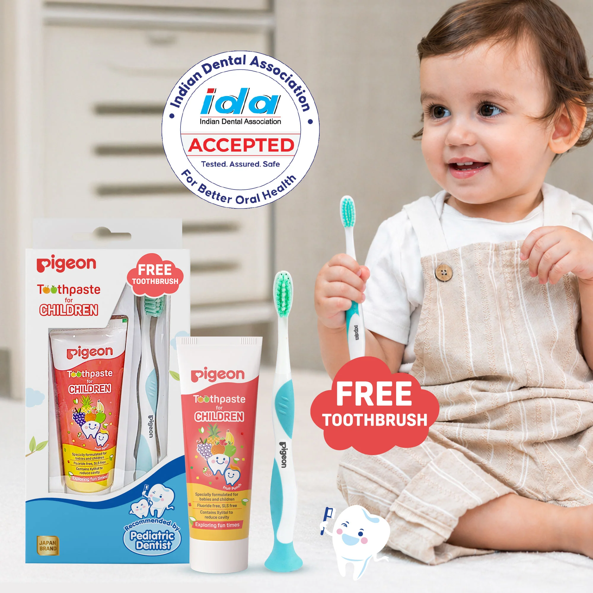 TOOTHPASTE FOR CHILDREN FRUIT PUNCH 45GM With Free kid's toothbrush (Blue) - Image 10