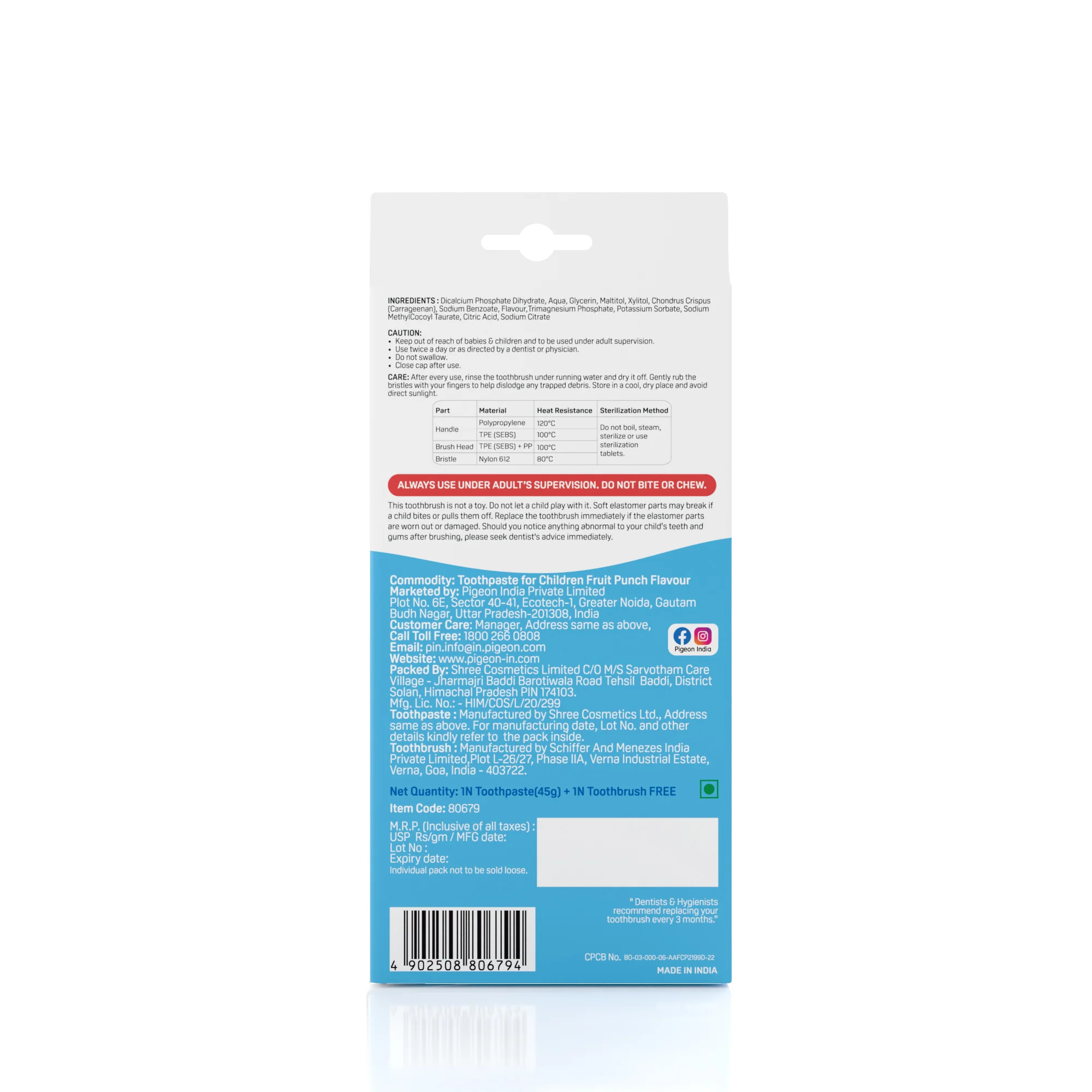 TOOTHPASTE FOR CHILDREN FRUIT PUNCH 45GM With Free kid's toothbrush (Blue) - Image 11