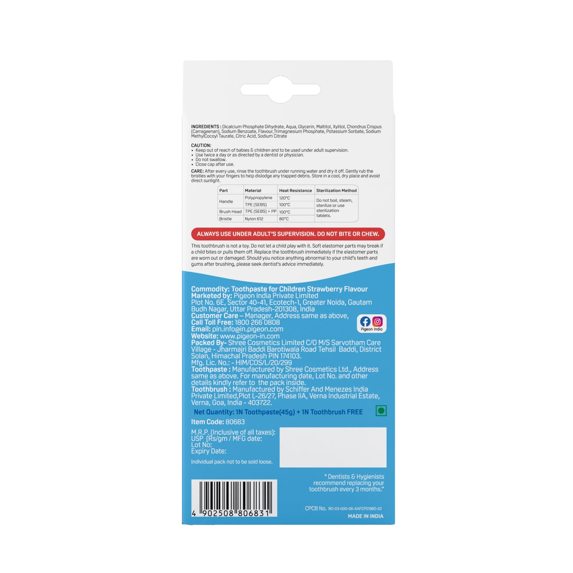 TOOTHPASTE FOR CHILDREN STRAWBERRY 45GM , Free kid's toothbrush (Blue) - Image 10