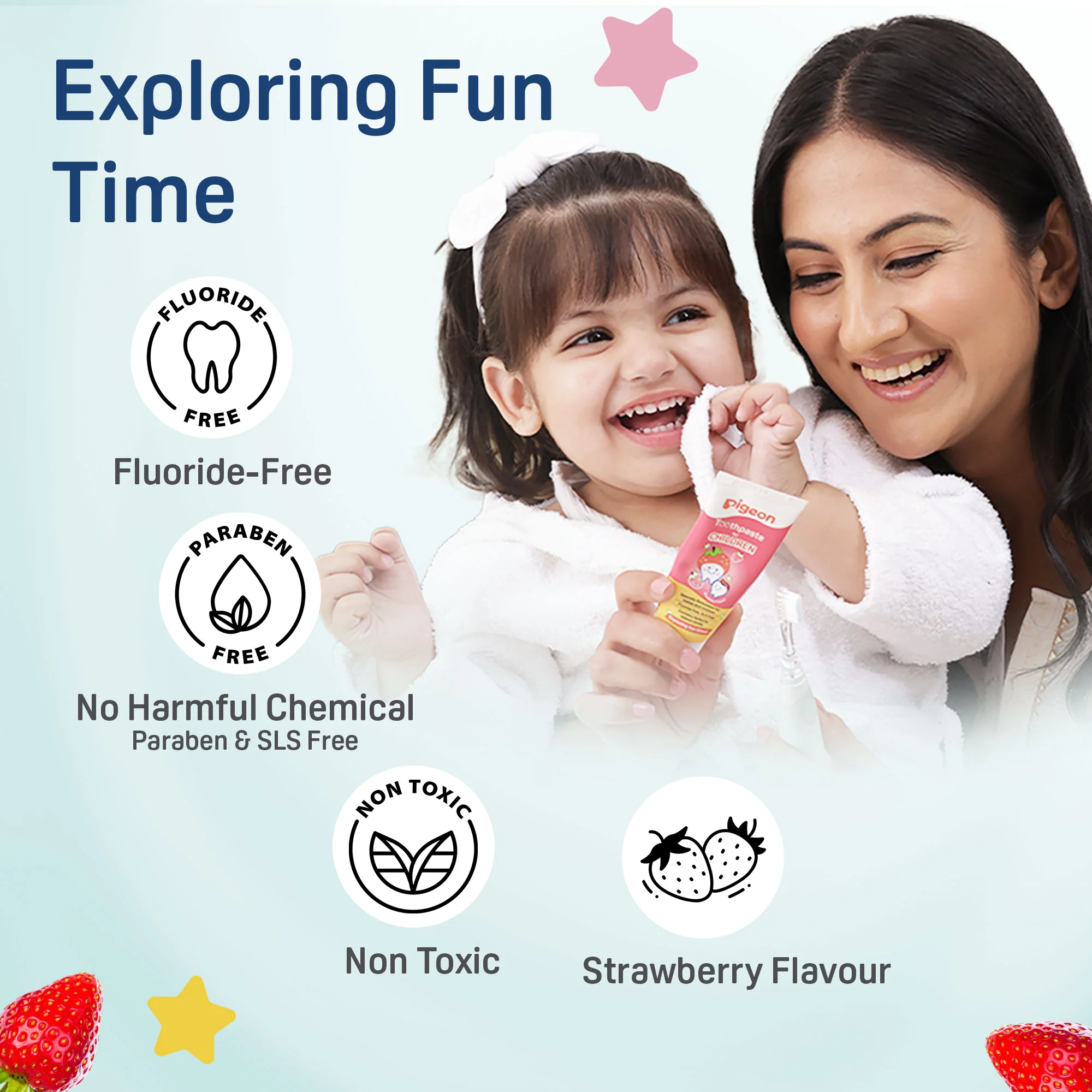 TOOTHPASTE FOR CHILDREN STRAWBERRY 45GM , Free kid's toothbrush (Blue) - Image 7